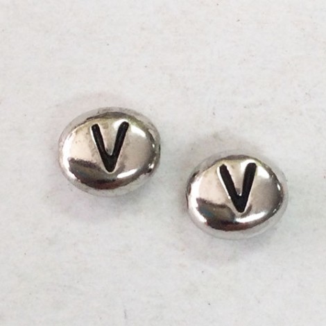 6x7mm TierraCast Alphabet Beads - Fine Silver Plated - “V” - Pack of 2
