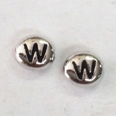 6x7mm TierraCast Alphabet Beads - Fine Silver Plated - “W” - Pack of 2