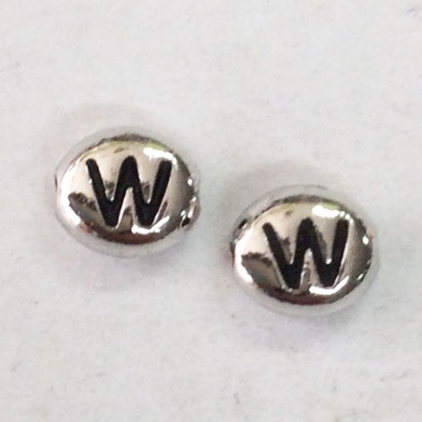 6x7mm TierraCast Alphabet Beads - Fine Silver Plated - “W” - Pack of 2