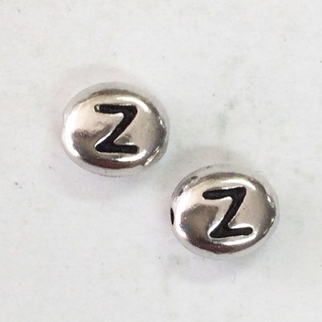 6x7mm TierraCast Alphabet Beads - Fine Silver Plated - “Z” - Pack of 2
