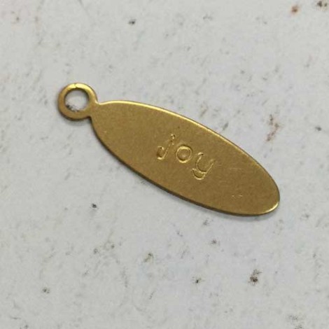 20mm Raw Brass Oval Tag Charm - Joy - Pack of 10