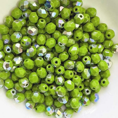 4mm Czech Firepolish Beads - Opaque Mint Green AB - Pack of 50