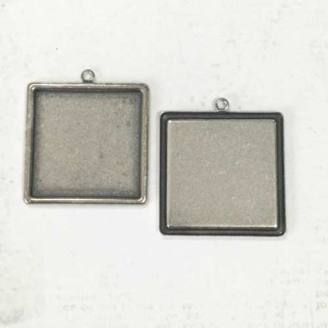 25mm ID Square Sterling Silver Plated Brass Bezel Pendant Setting