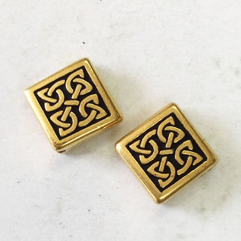 12mm TierraCast Medium Celtic Diamond Bead Charms - Antique 22K Gold Plated - Pack of 2