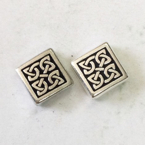 12mm TierraCast Medium Celtic Diamond Bead Charms - Antique Silver Plated - Pack of 2 12mm TierraCast Medium Celtic Diamond Bead Charms - Antique Silver Plated - Pack of 2
