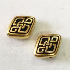 12mm TierraCast Celtic Knot Long Diamond Beads - Antique 22K Gold Plated - Pack of 2