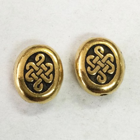 7x6mm TierraCast Oval Celtic Knot Beads - Antique 22K Gold Plated - Pack of 2
