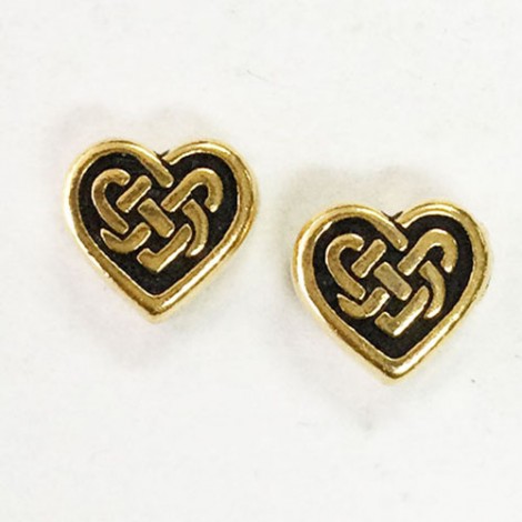 9mm TierraCast Celtic Heart Beads - Antique Gold Plated - Pack of 2