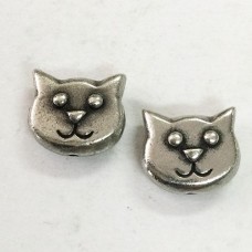 8x6mm TierraCast Cat Face Bead - Antique Pewter - Pack of 2