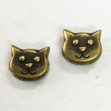 8x6mm TierraCast Cat Face Bead - Brass Oxide - Pack of 2