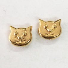 8x6mm TierraCast Cat Face Bead -  22K Gold Plated - Pack of 2