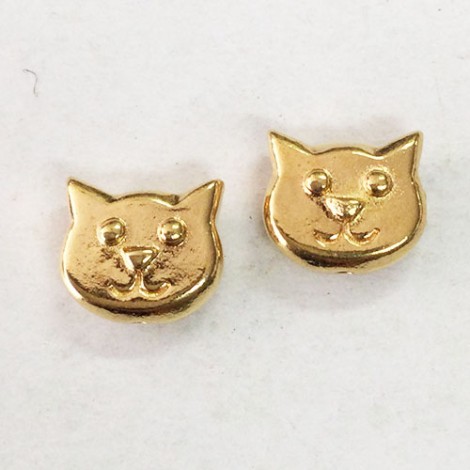 8x6mm TierraCast Cat Face Bead -  22K Gold Plated - Pack of 2