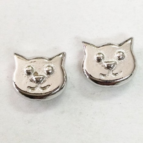 8x6mm TierraCast Cat Face Bead -  Fine Silver Plated - Pack of 3