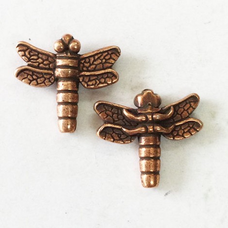 16x18mm TierraCast Dragonfly Beads - Antique Copper Plated - Pack of 3