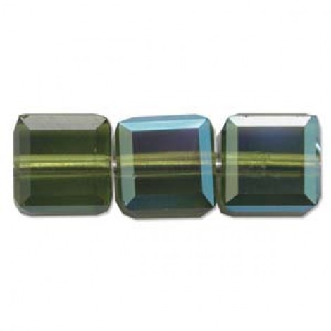 6mm Swarovski Crystal Cubes - Olivine AB - Pack of 2