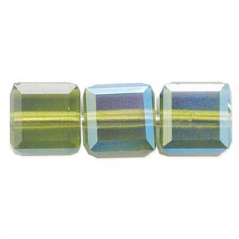 4mm Swarovski Crystal Cubes - Olivine Light AB