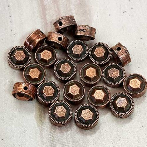 6mm TierraCast Faceted Round Flat Beads - Antique Copper Plated - Pack of 2