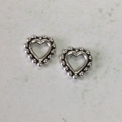 8mm TierraCast Beaded Open Link Heart Links - Antique Silver - Pack of 2 8mm TierraCast Beaded Open Link Heart Links - Antique Silver - Pack of 2