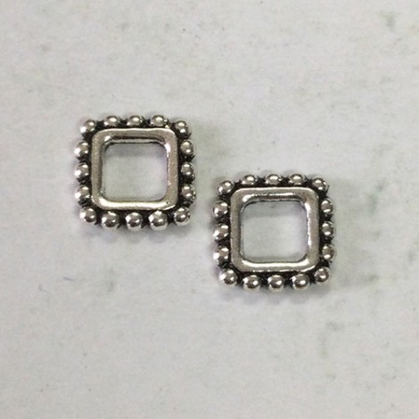 8mm TierraCast Beaded Open Link Square Links - Antique Silver - Pack of 2