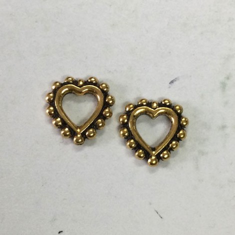 8mm TierraCast Beaded Open Link Heart Links - Antique Gold - Pack of 2 8mm TierraCast Beaded Open Link Heart Links - Antique Gold - Pack of 2