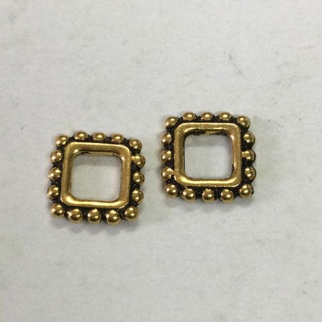8mm TierraCast Beaded Open Link Square Links - Antique Gold - Pack of 2 8mm TierraCast Beaded Open Link Square Links - Antique Gold - Pack of 2