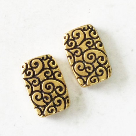 15x9mm TierraCast Rectangular Scroll Disk Beads - Antique 22K Gold Plated - Pack of 3