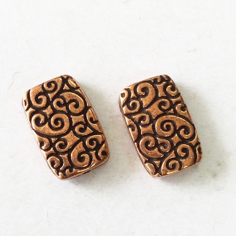 15x9mm TierraCast Rectangular Scroll Disk Beads - Antique Copper Plated - Pack of 2