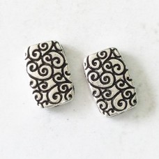 15x9mm TierraCast Rectangular Scroll Disk Beads - Antique Silver Plated - Pack of 2