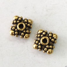 5mm TierraCast Casik Square Beaded Spacers - Antique 22K Gold Plated - Pack of 2