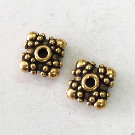 5mm TierraCast Casik Square Beaded Spacers - Antique 22K Gold Plated - Pack of 2