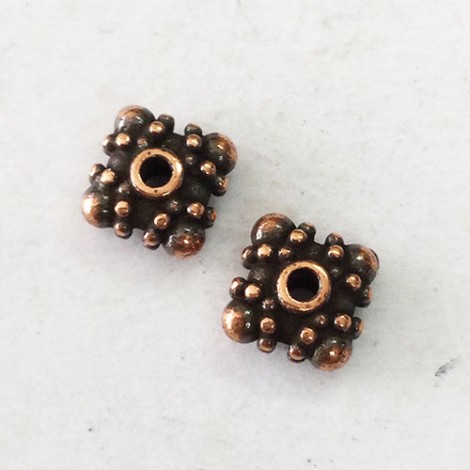 5mm TierraCast Casik Square Beaded Spacers - Antique Copper Plated - Pack of 2