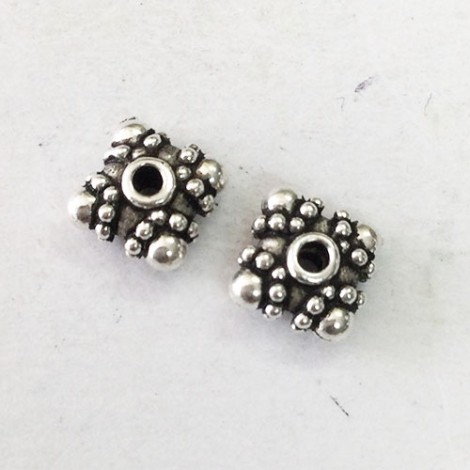 5mm TierraCast Casik Square Beaded Spacers - Antique Fine Silver Plated - Pack of 2