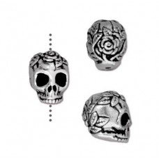 10mm TierraCast Rose Skull Beads - Antique Fine Silver Plated