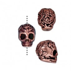 10mm TierraCast Rose Skull Beads - Antique Copper Plated