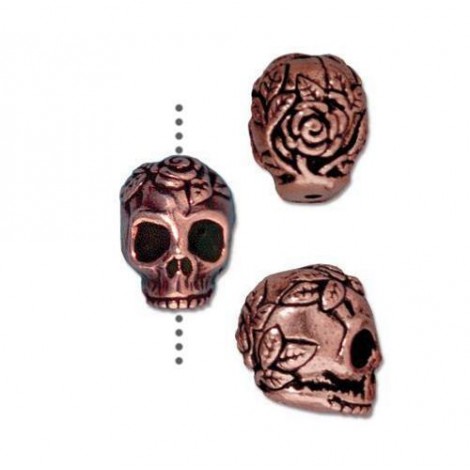 10mm TierraCast Rose Skull Beads - Antique Copper Plated - Each