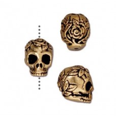 10mm TierraCast Rose Skull Beads - Antique 22K Gold Plated - Each