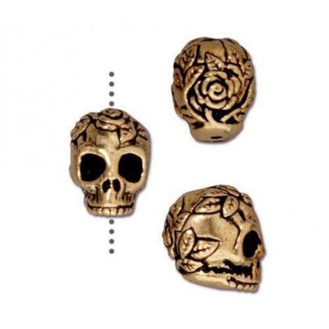 10mm TierraCast Rose Skull Beads - Antique 22K Gold Plated - Each 10mm TierraCast Rose Skull Beads - Antique 22K Gold Plated - Each
