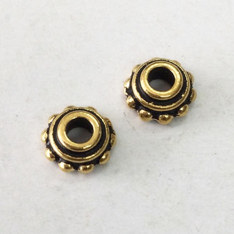 8mm TierraCast Beaded Large 2mm Hole Beadcap - Antique 22K Gold  - Pack of 2