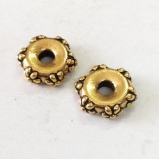 10mm TierraCast Large Hole Flower Spacer Beads - Antique 22K Gold Plated - Pack of 2