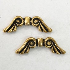 21x7mm TierraCast Glue-In Angel Wings - Antique 22K Gold - Pack of 2