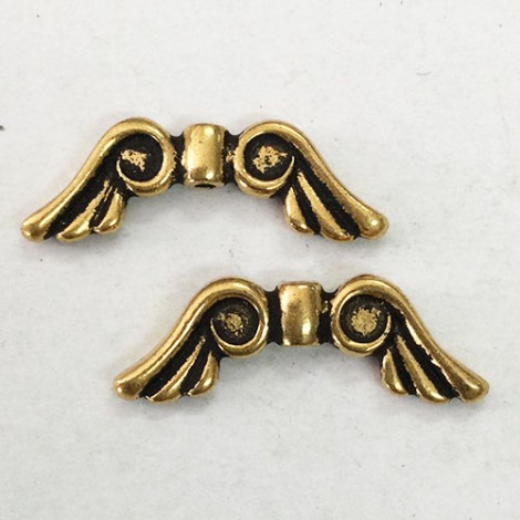 21x7mm TierraCast Glue-In Angel Wings - Antique 22K Gold - Pack of 2