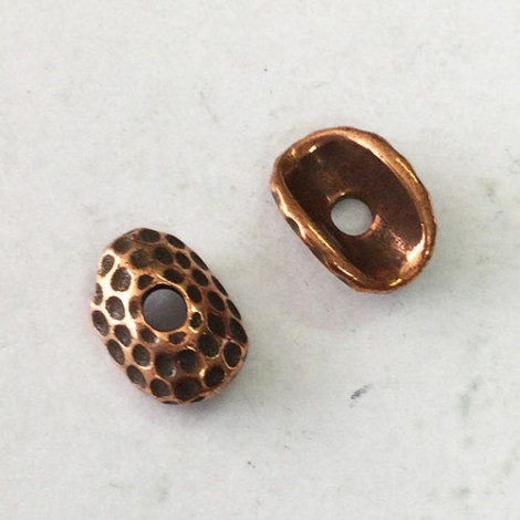 12x8mm TierraCast Hammertone Large 2mm Hole Oval Beadcaps - Antique Copper - Pack of 2