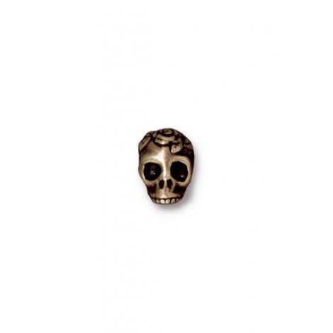 10mm TierraCast Large Hole Rose Skull Beads - Brass Oxide Plated - Each