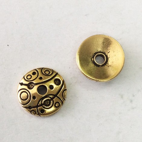 14mm TierraCast Orbit Large 2mm Hole Beadcaps - Antique 22K Gold Plated - Pack of 2