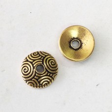 14mm TierraCast Spiral Dance Large 2mm Hole Beadcaps - Antique 22K Gold Plated - Pack of 2