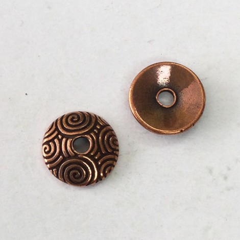 14mm TierraCast Spiral Dance Large 2mm Hole Beadcaps - Antique Copper Plated - Pack of 2