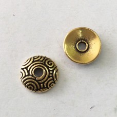 11mm TierraCast Spiral Dance Large 2mm Hole Beadcaps - Antique 22K Gold Plated - Pack of 2