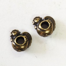 11mm TierraCast Euro Style Rooster Beads w-4mm hole - Brass Oxide - Pack of 2