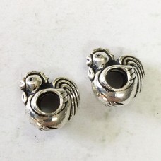 11mm TierraCast Euro Style Rooster Beads w-4mm hole - Antique Silver - Pack of 2