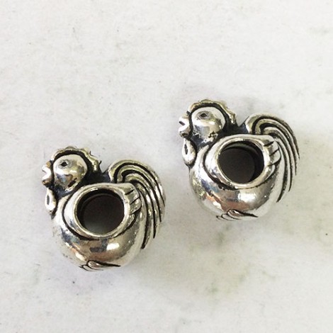 11mm TierraCast Euro Style Rooster Beads w-4mm hole - Antique Silver - Pack of 2 11mm TierraCast Euro Style Rooster Beads w-4mm hole - Antique Silver - Pack of 2